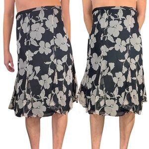 VINTAGE BERGAMOT‎ by EBI Layered High-Waisted Flutter Midi Skirt- 100% SILK
